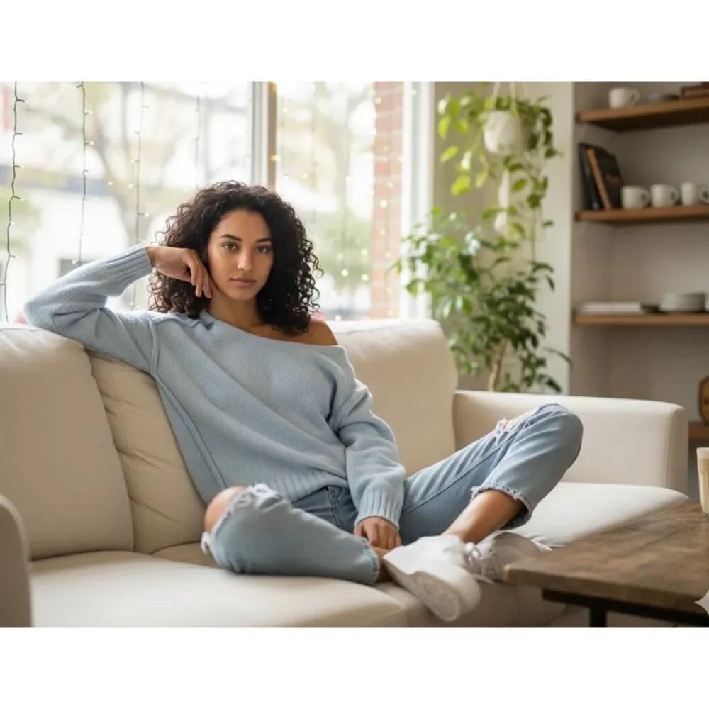 We the Free FP Oversized Slouchy Chunky Comfy Pullover Knit Baby Blue Sweater S